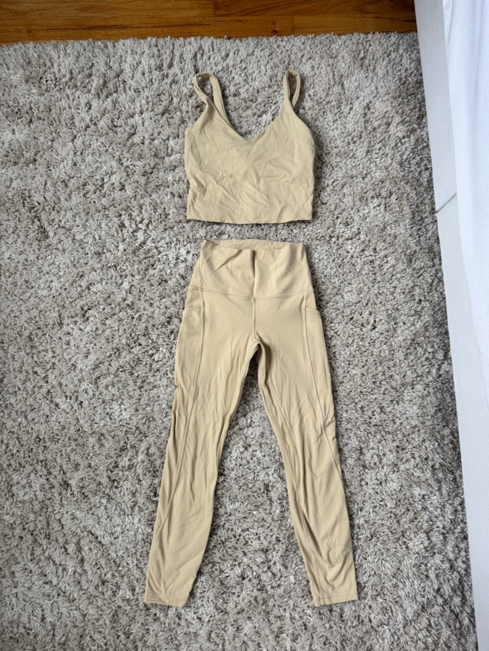 lululemon athletica Beige High-Rise Leggings with pockets & V-Neck Crop Top Set
